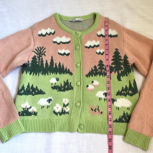 Zara Pink and Light Green Scenic Knit Cardigan - Picture 9 of 13